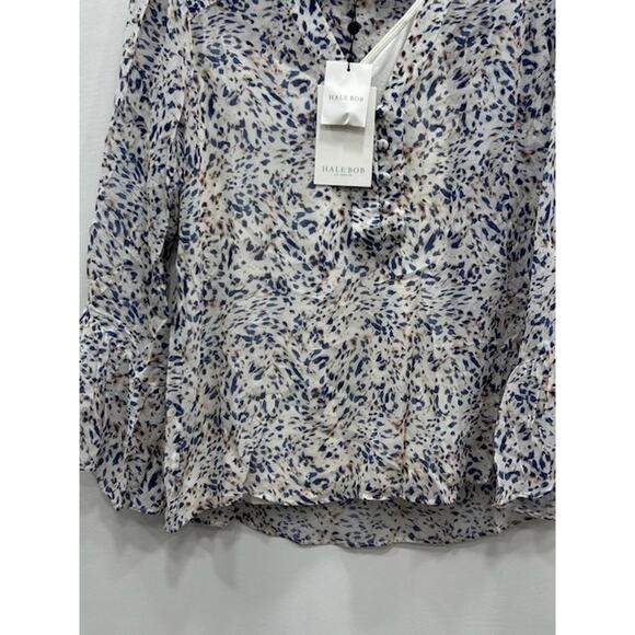 NWT Hale Bob Womens‎ Tops Flared Sleeve V-Neck Button Front Printed Ivory Size M - Picture 4 of 13